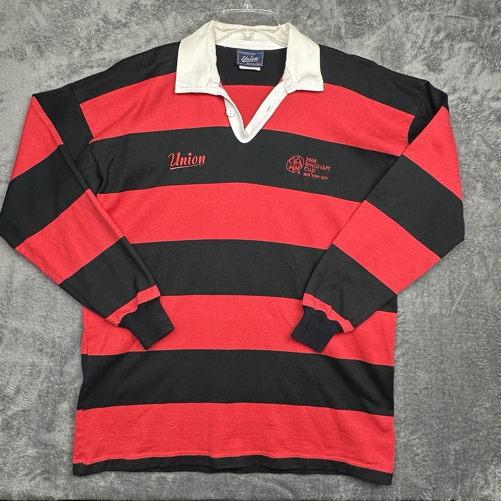 VTG Union Bingham Cup NYC Rugby Shirt Mens XL Black Red Striped New Zealand Made